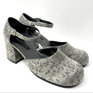 Prima Royale heels 90s Y2K gray floral pattern ankle strap round toe chunky 9.5M